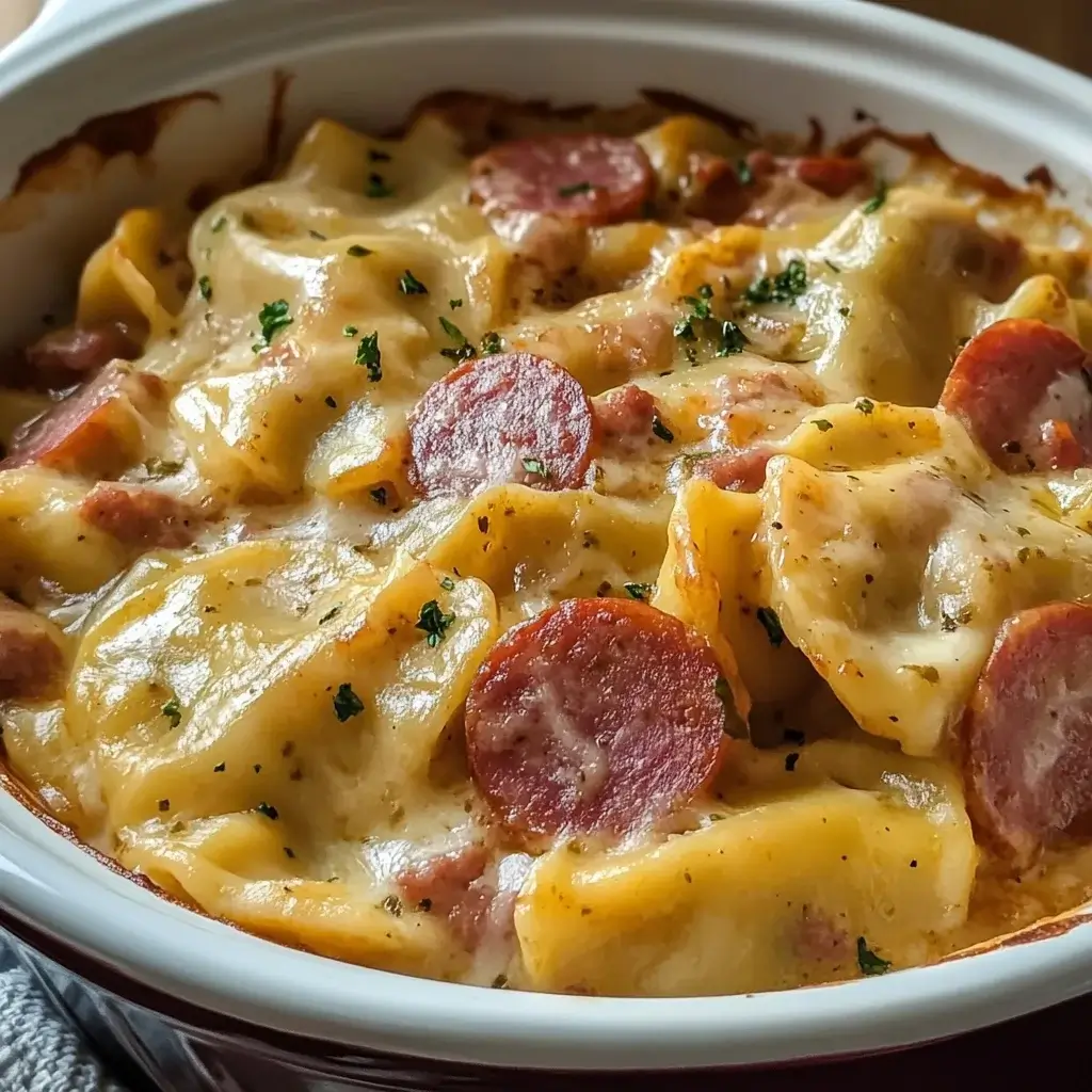 Crockpot Pierogi Casserole with Kielbasa for Dinner Delight!