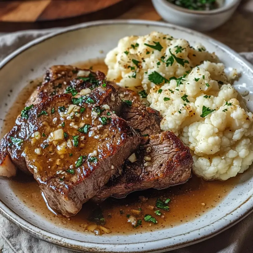 Brown Butter Steak with Roasted Garlic Whipped Cauliflower: A Delicious Delight!