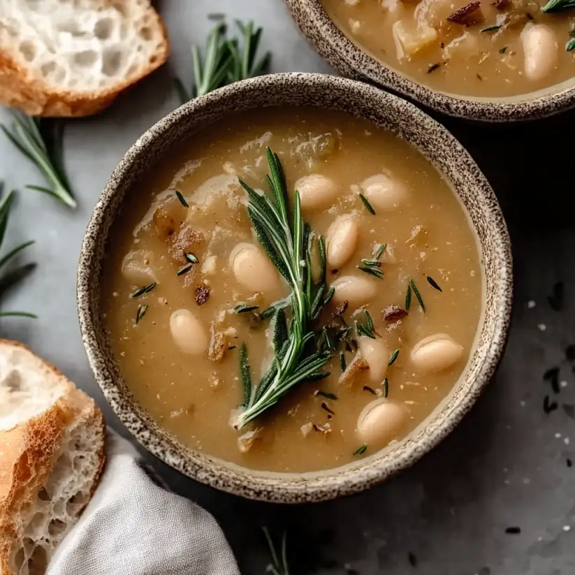 Creamy Rosemary and Roasted Garlic White Bean Soup delights your taste buds!