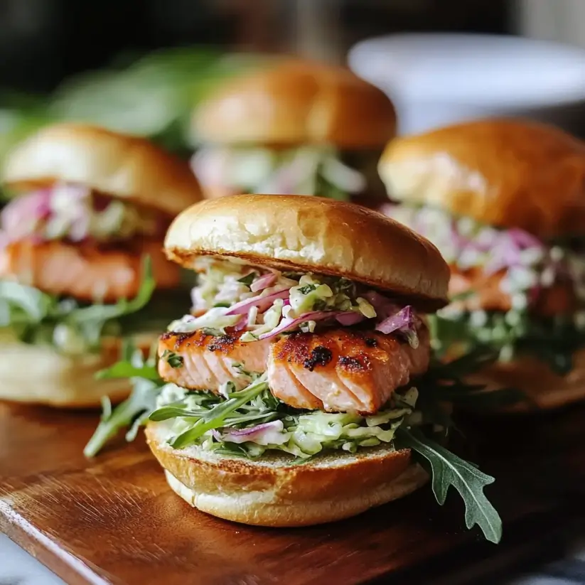Crispy Salmon Sliders with Lemon Arugula Slaw that Delight!