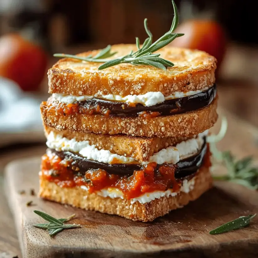 Eggplant and Goat Cheese Sandwiches with Tomato Tarragon Sauce are a delicious delight!