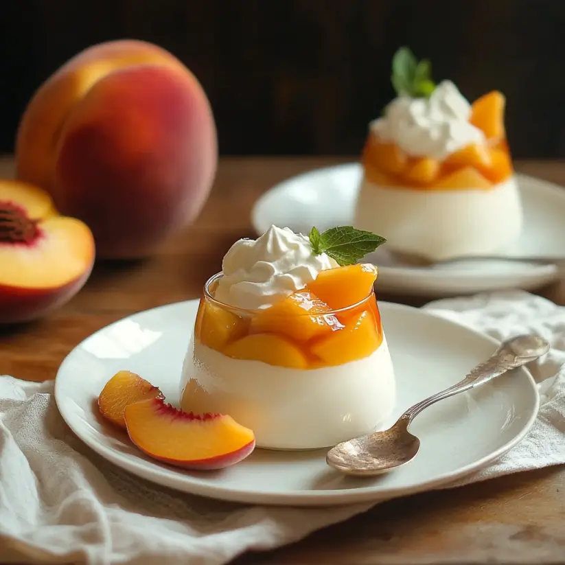 Peach Vanilla Bean Panna Cotta with Rum Whipped Cream delights!