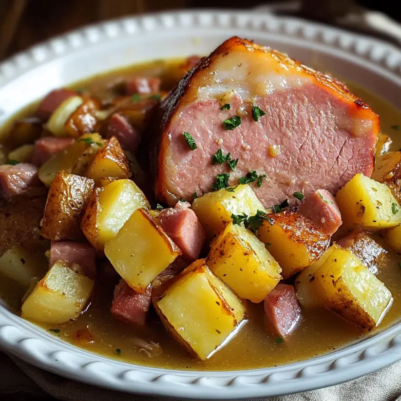 Slow Cooker Honey Glazed Ham and Potatoes Made Easy!