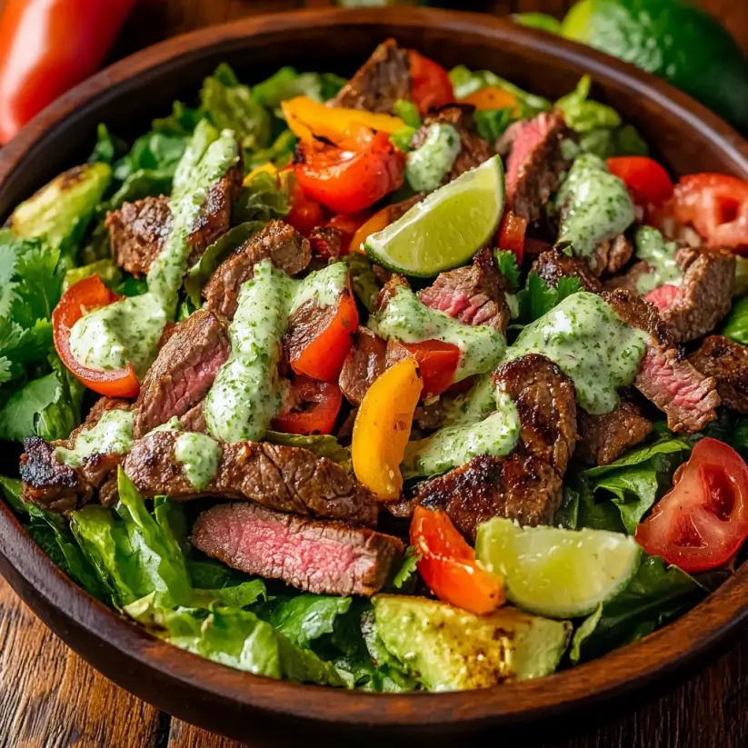 Steak Fajita Salad with Creamy Cilantro Lime Dressing dazzles!