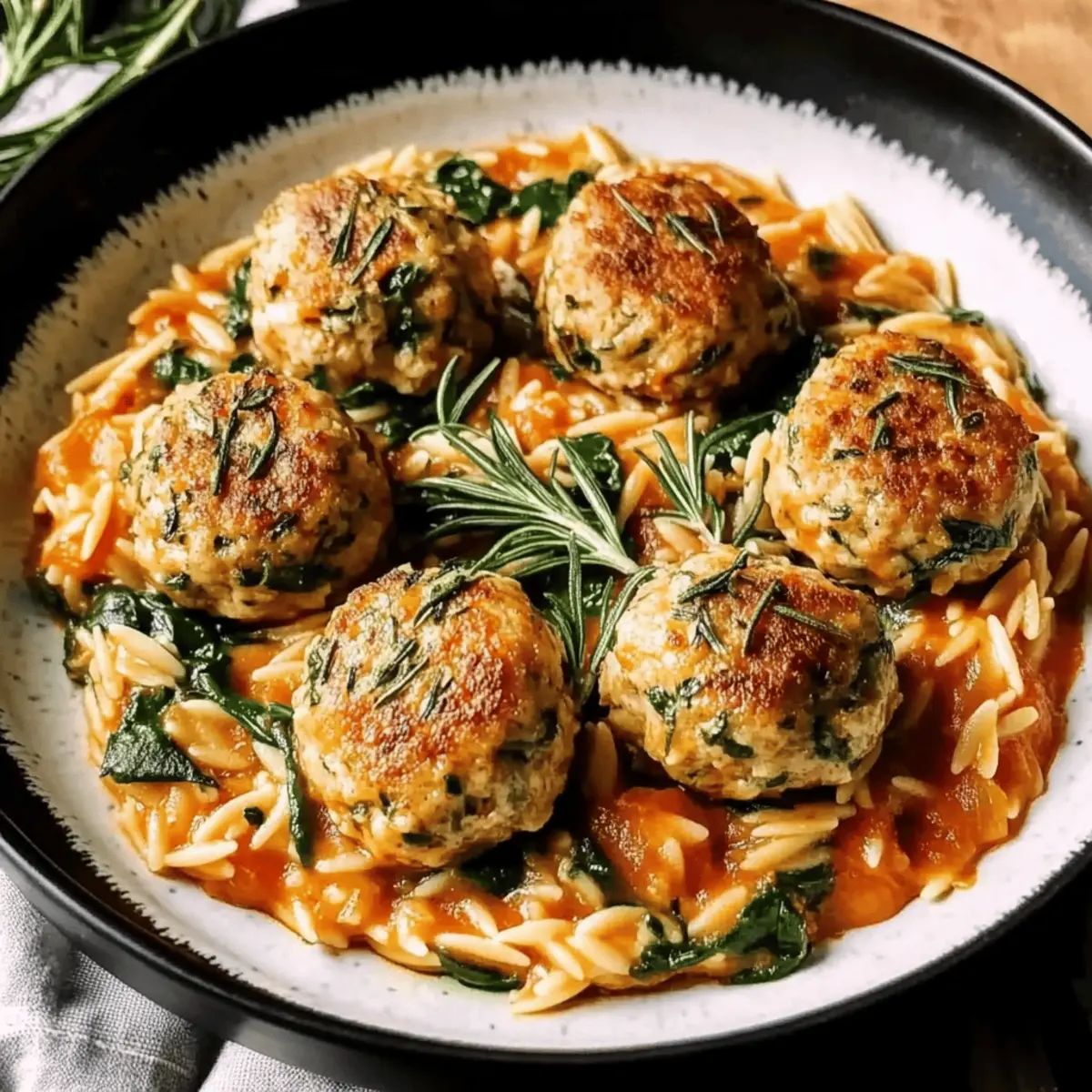 Baked Rosemary Chicken Meatballs with Tomato Orzo Delight Bliss