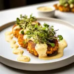 Saffron Risotto Cakes with Lemon Aioli and Microgreens