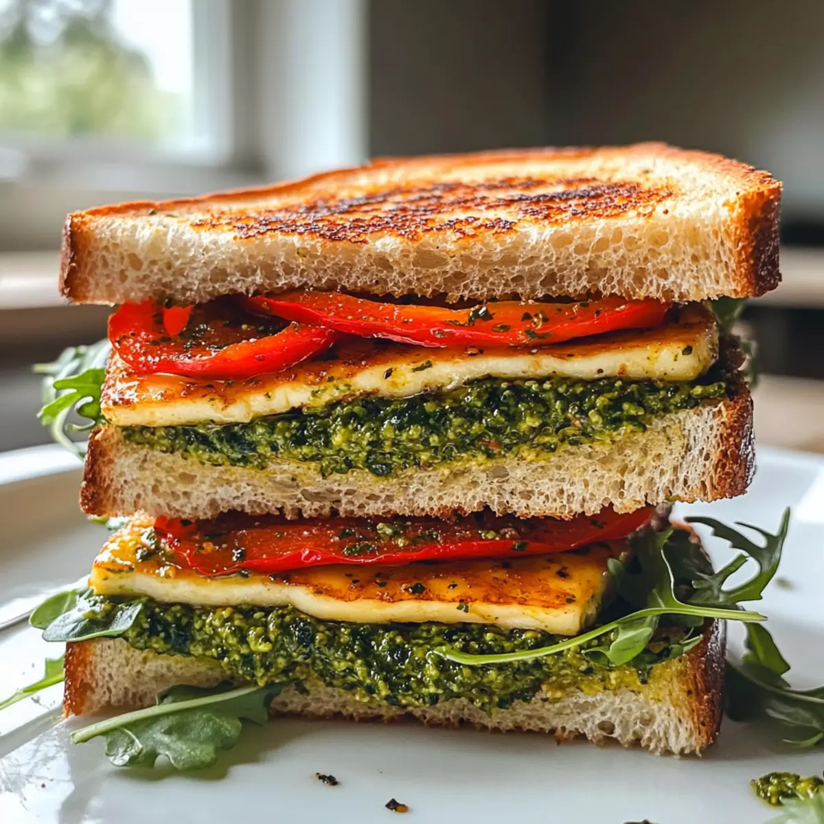 Delicious Pesto Hummus Sandwich with Golden Halloumi Bliss
