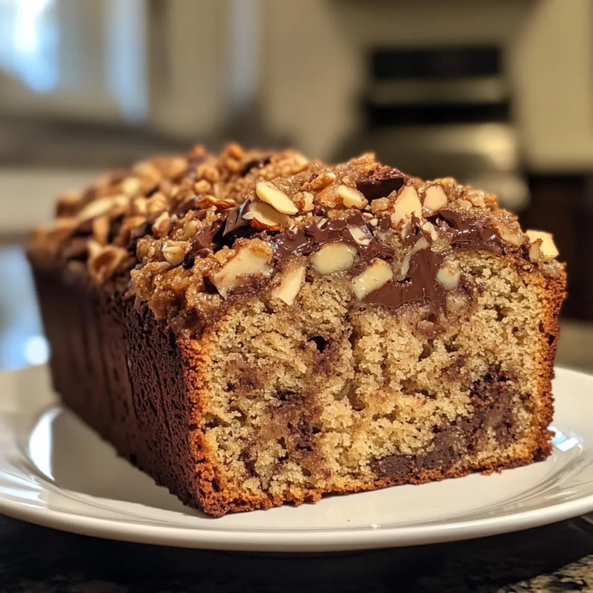 Almond Praline Chocolate Chunk Banana Bread