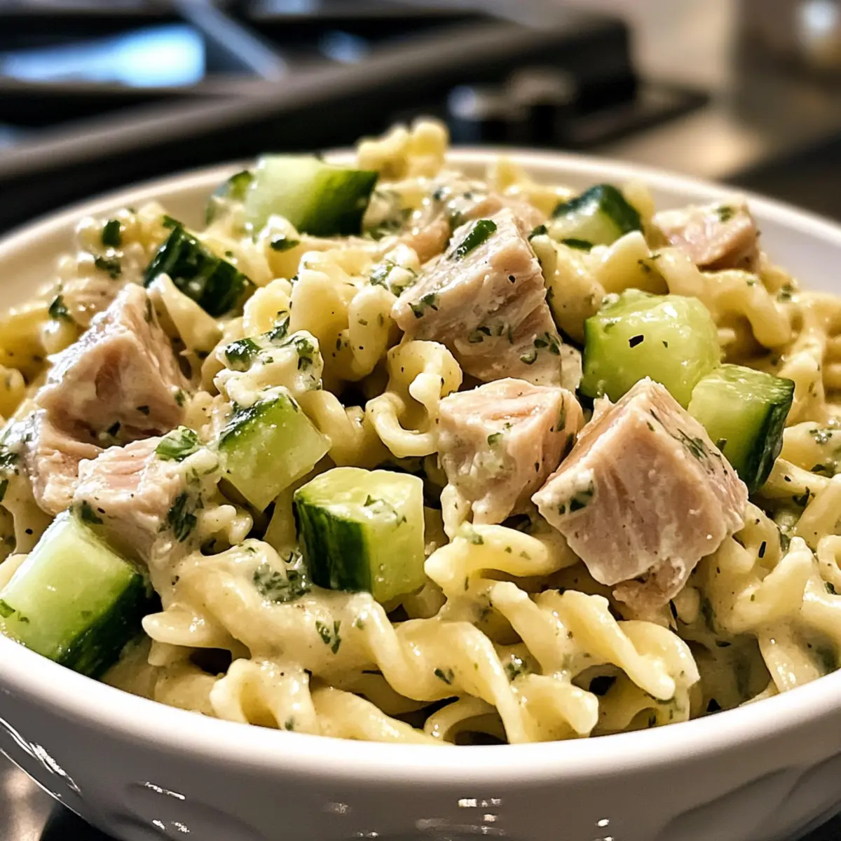 Dill Pickle Tuna Pasta Salad